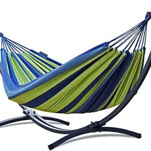 Double Cotton Hammock with Portable Heavy Duty Stainless Steel Frame Stand Hammock Metal Steel Hanging