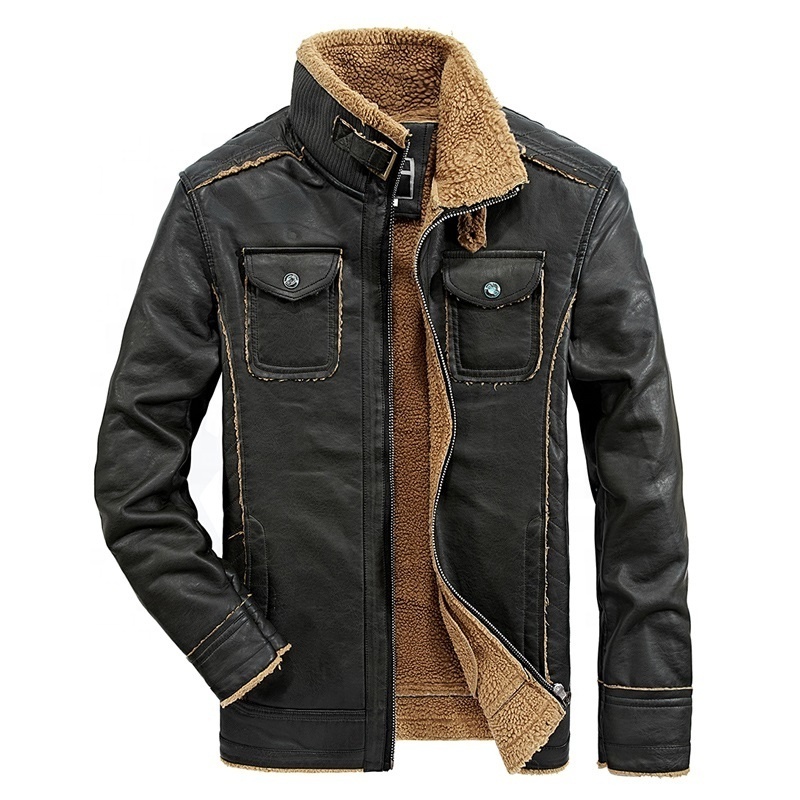 Leather jacket hot sale new arrival PU Plus Size Motorcycle coat & with pocket plain dyed leather jackets