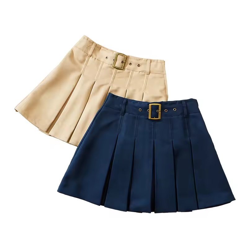 Girls pleated skirt khaki children's navy blue academy style elementary school uniform skirt