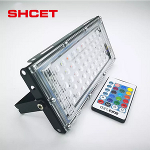 High quality outdoor led flood light IP65 50w 100w 200w waterproof IP65 RGB With Remote Control Reflector spotlight AC 110v 220v