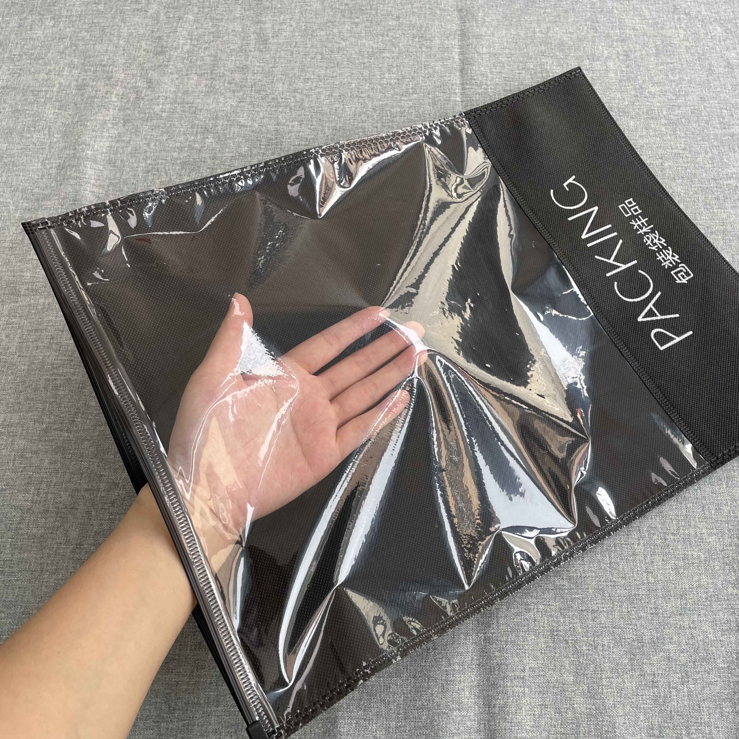 Eco-friendly non woven new design non-woven zipper bag with custom printing logo clear transparent packing bag with zip lock