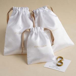 Custom White Satin Packaging Pouch Drawstring Bag for Clothing Hand Bag Wigs Packaging Satin Dust Bag