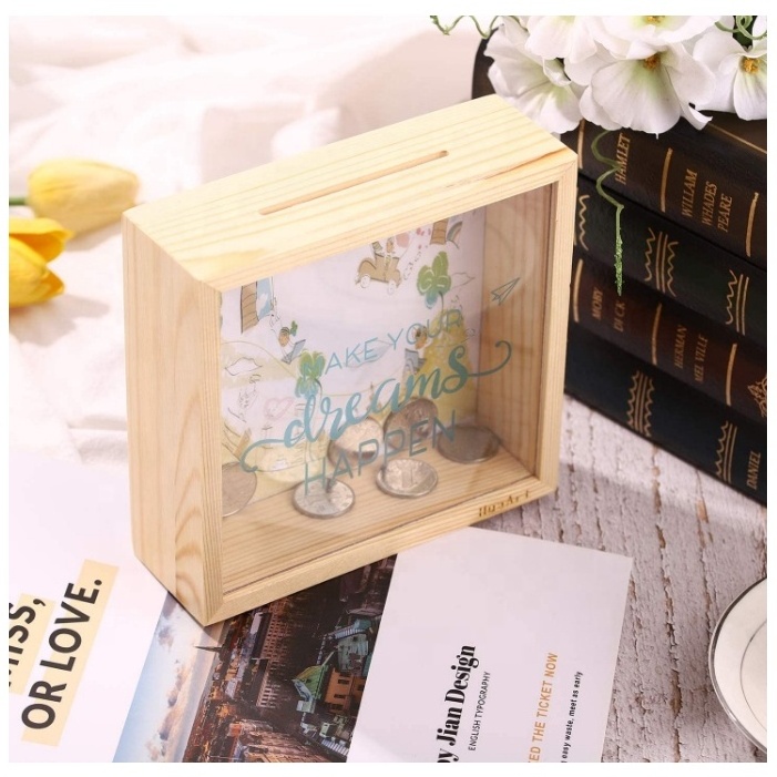 Decorative Shadow Box Wooden Frame Money Coin Piggy Banks