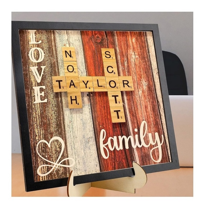 Father's day Rustic Farmhouse Decor Scrabble Tile Wall Art Scrabble Family Name Board