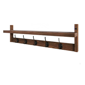 Wood Coat Hooks for Wall with Shelf Wall-Mounted  Entryway Wall Hanging Shelf Coat Hook Rack with 5 Dual Hooks