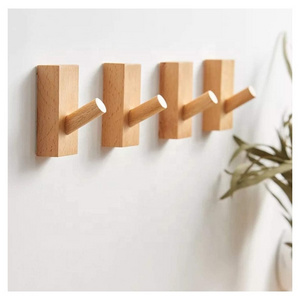 Set of 4 Wall Mounted Decorative  Wooden Coat Hooks  Adhesive Wall Hooks Hat Rack For Single Organizer Hat Hanger Towel Rack