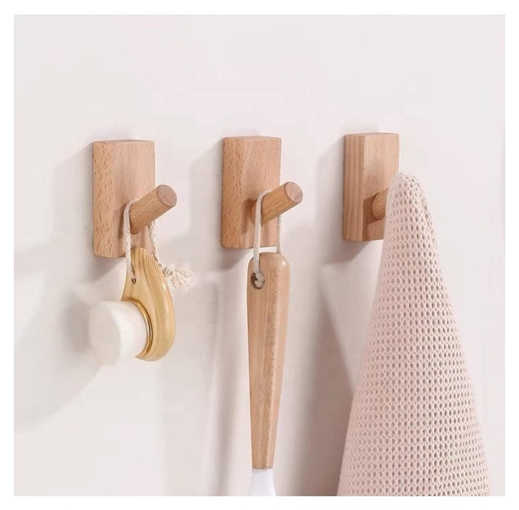 Set of 4 Wall Mounted Decorative  Wooden Coat Hooks  Adhesive Wall Hooks Hat Rack For Single Organizer Hat Hanger Towel Rack