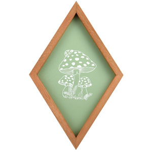 Sage Green Mushroom Farmhouse Home Wall Decor Wood Diamond Frame Mushroom Aesthetic Art Boho Decor