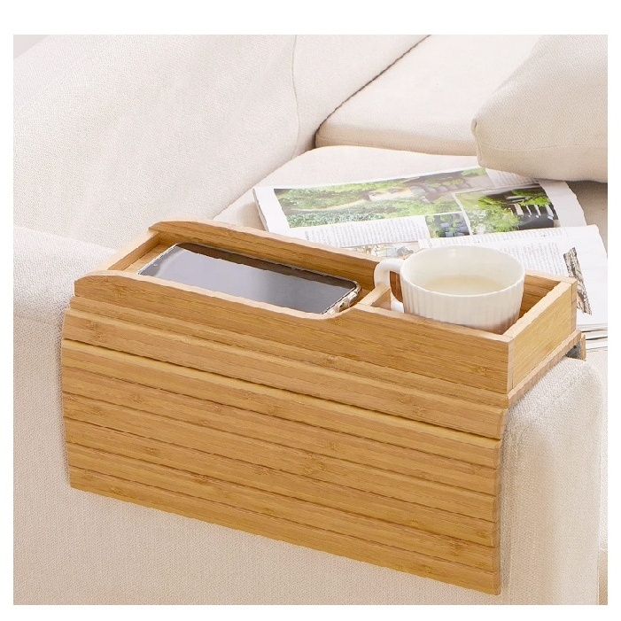 Portable Couch Arm Natural Bamboo Sofa Armrest Tray Sofa Couch  Cup Holder