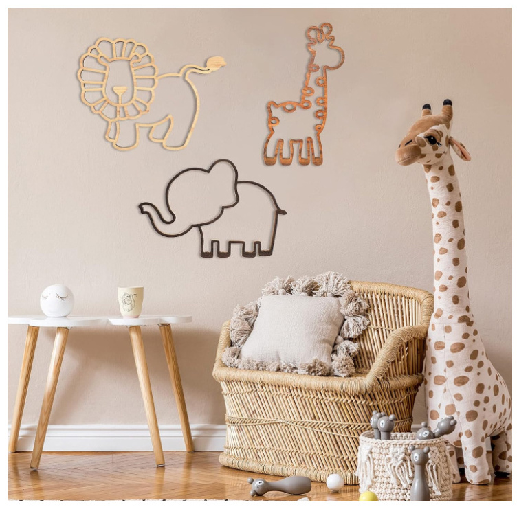 Wooden Animal Lion Elephant Giraffe Woodland Safari Nursery Wall Decor 3 Pcs Jungle Theme Nursery Decor