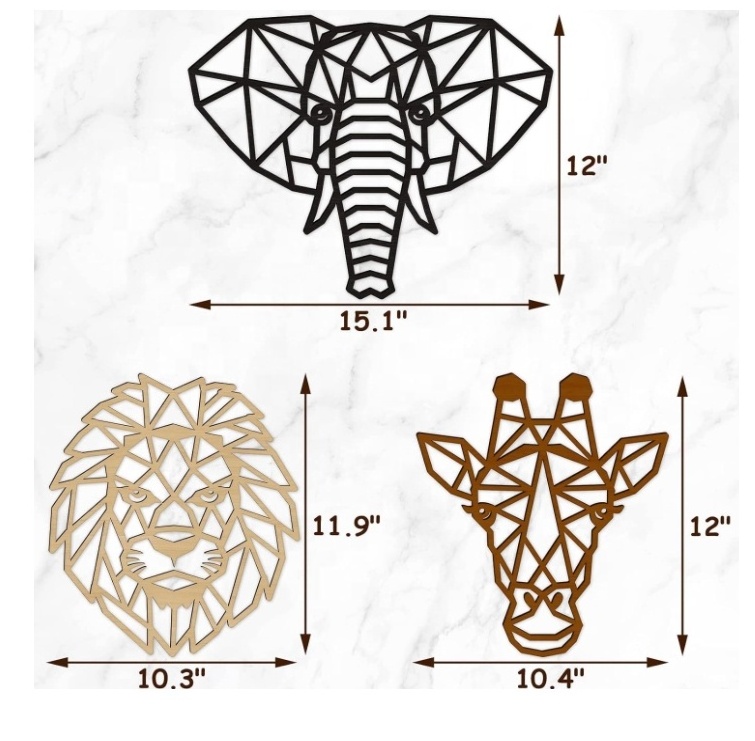 Lion Elephant Giraffe Art for Nursery  Modern Living Room 3 Pieces Safari Decor Animal Wall Art