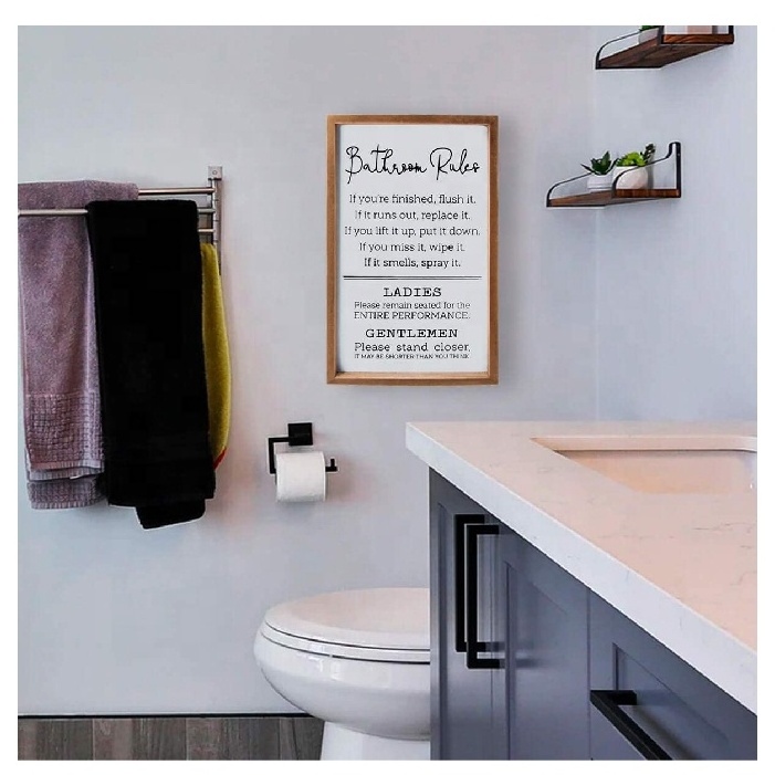 Funny Farmhouse Toilet Decorations Restroom Wall Decor Bathroom Rules Sign