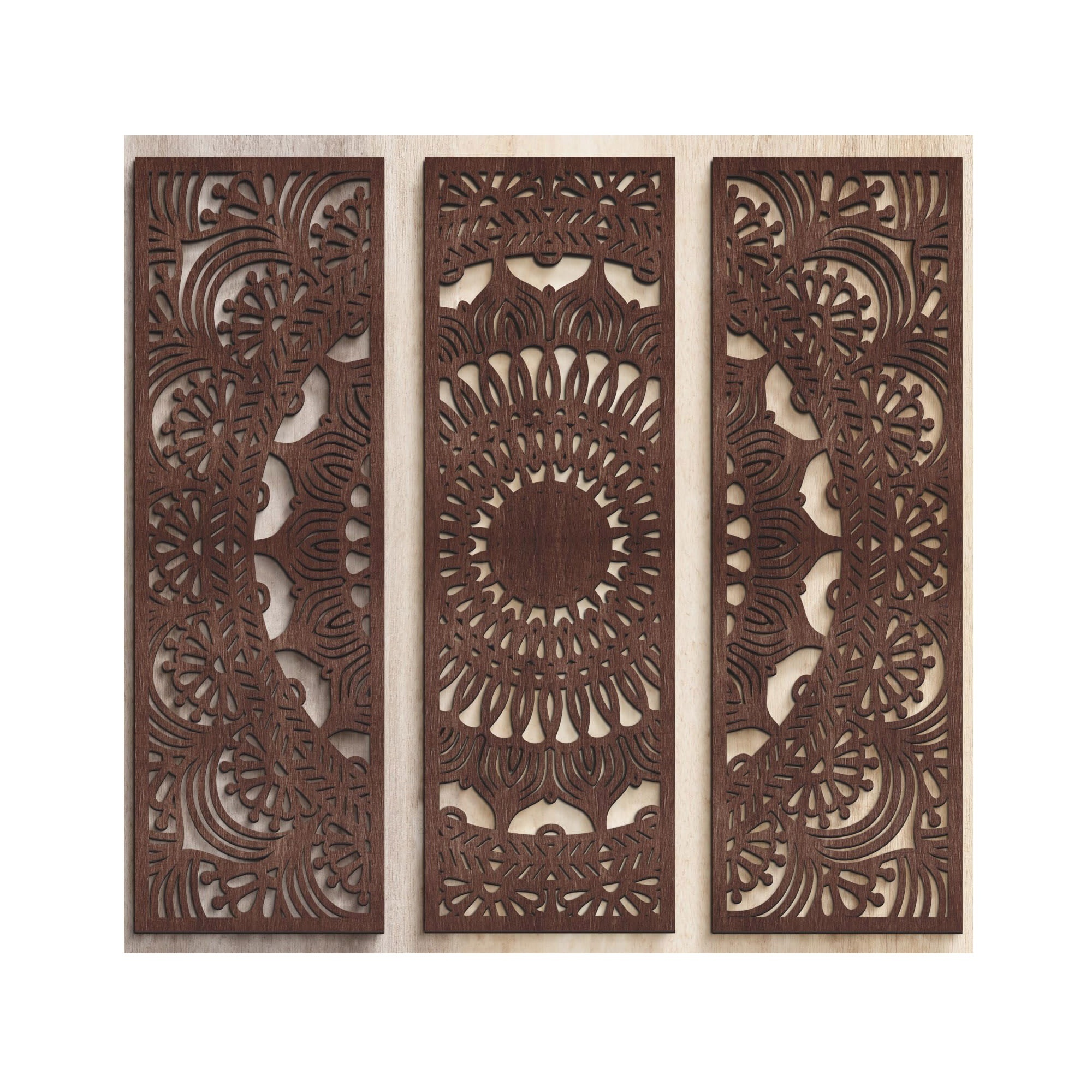 3pcs Mandala Wall Art Carved Wood Wall Art  Floral Aesthetic Set Wood Carving Wall Decor for Home Bathroom Decoration