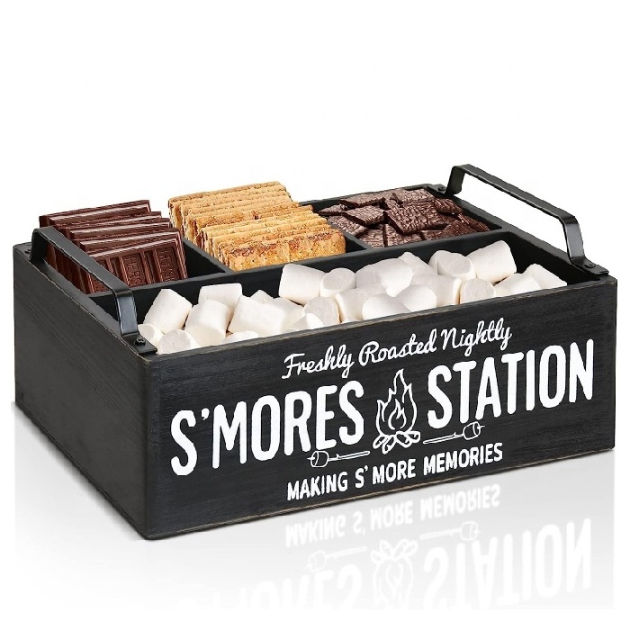 Wooden Smores Accessories Organizer Supplies Container Box Home Decor