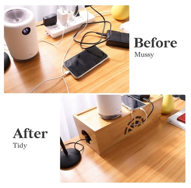 Power Strips Hide Loose Wires  Bamboo Cable Box For Cords Cable Management Box