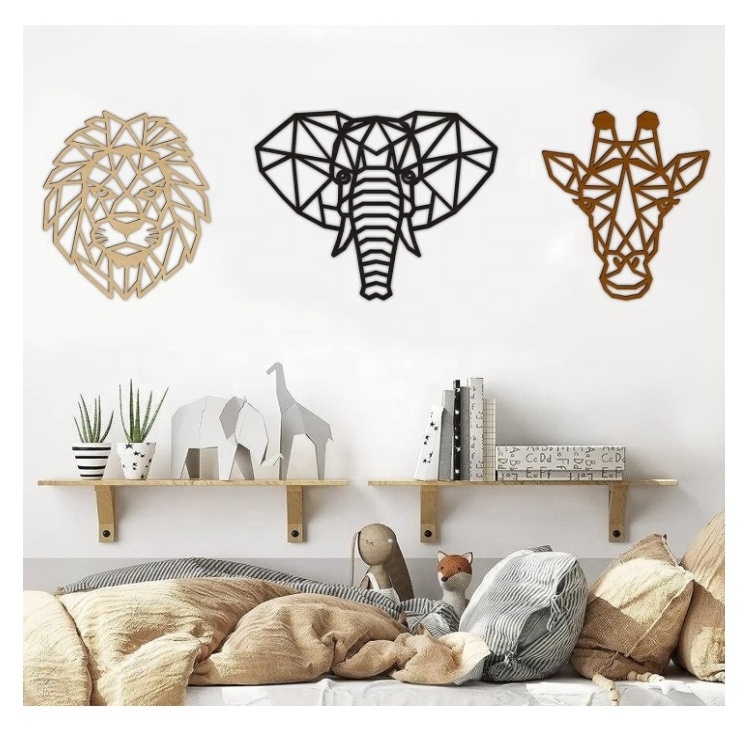 Lion Elephant Giraffe Art for Nursery  Modern Living Room 3 Pieces Safari Decor Animal Wall Art