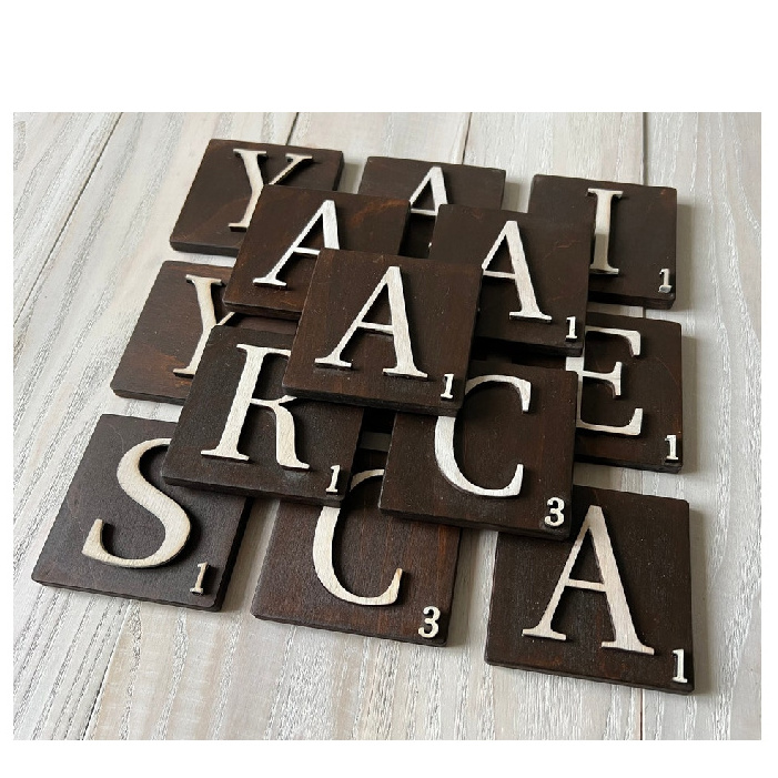 Rustic Custom Letter Family Name Crossword Gallery Decor 3D Wood Wall Tiles Scrabble Art