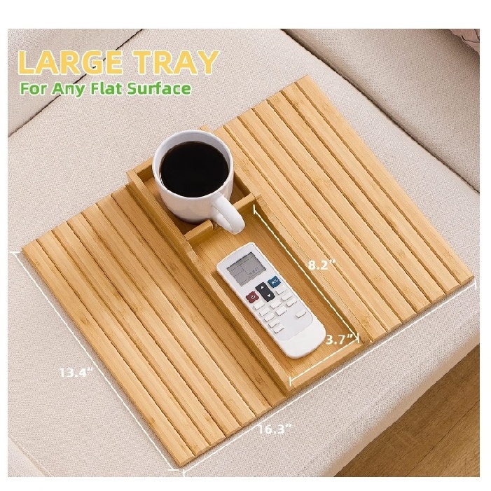 Portable Couch Arm Natural Bamboo Sofa Armrest Tray Sofa Couch  Cup Holder