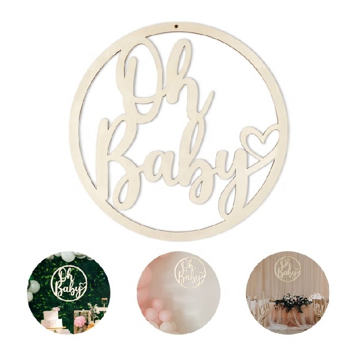 Nursery Hanging Home Wall Decor Wooden Oh Baby Announcements Sign