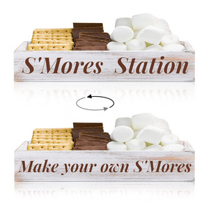 Smores Station Box Farmhouse Kitchen Smores Box  Wood White Rustic Decor Smores Container Organizer