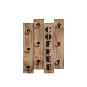 Rustic Vintage Wall Mounted Wood Coffee Mug Hanger Rack and Tea Cup Holder with 9 Hooks