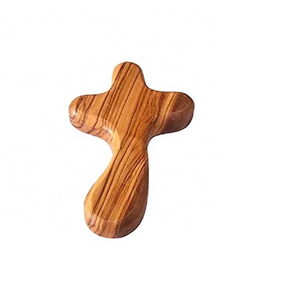 Carved Round With Hand Shape Perfect Hand Fit Olive Wood Cross