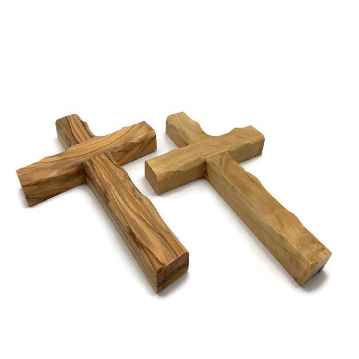 Handmade Religious Decor Holy Land Wall Hanging Simple Olive Wood Cross