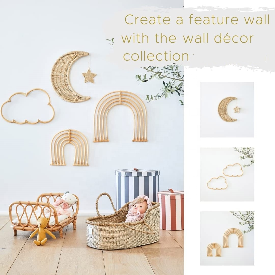 Nursery Decor Organic Rattan Moon Star  Rattan Moon Wall Decor