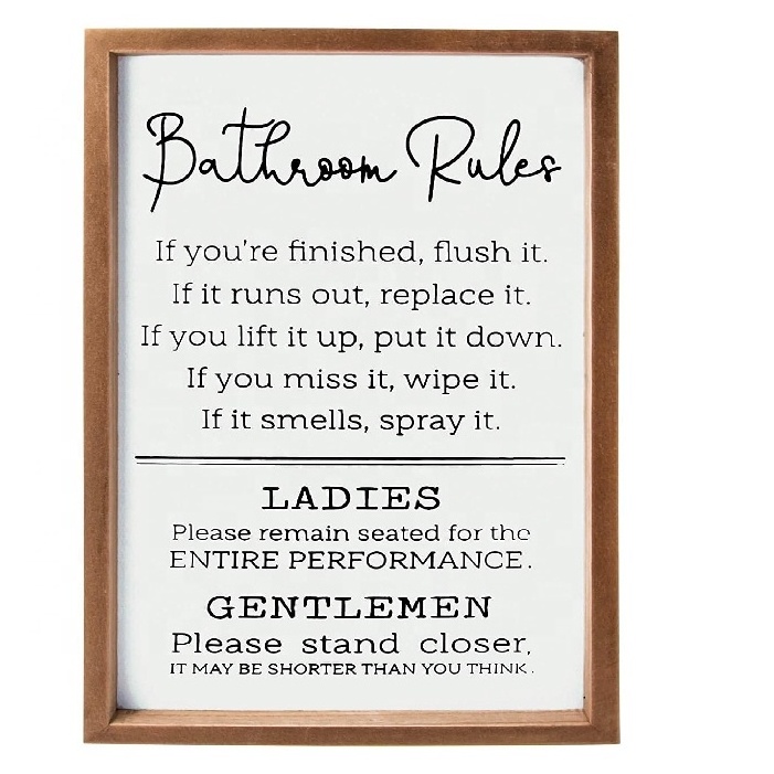 Funny Farmhouse Toilet Decorations Restroom Wall Decor Bathroom Rules Sign