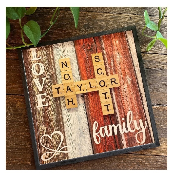 Father's day Rustic Farmhouse Decor Scrabble Tile Wall Art Scrabble Family Name Board