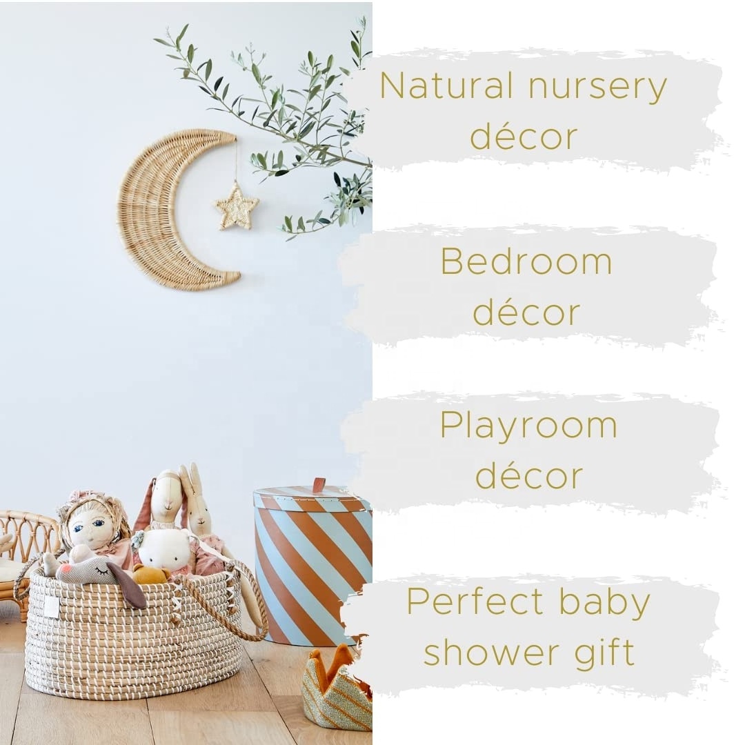 Nursery Decor Organic Rattan Moon Star  Rattan Moon Wall Decor