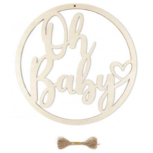 Nursery Hanging Home Wall Decor Wooden Oh Baby Announcements Sign