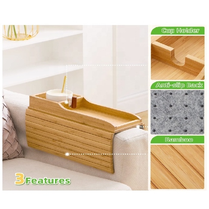 Portable Couch Arm Natural Bamboo Sofa Armrest Tray Sofa Couch  Cup Holder