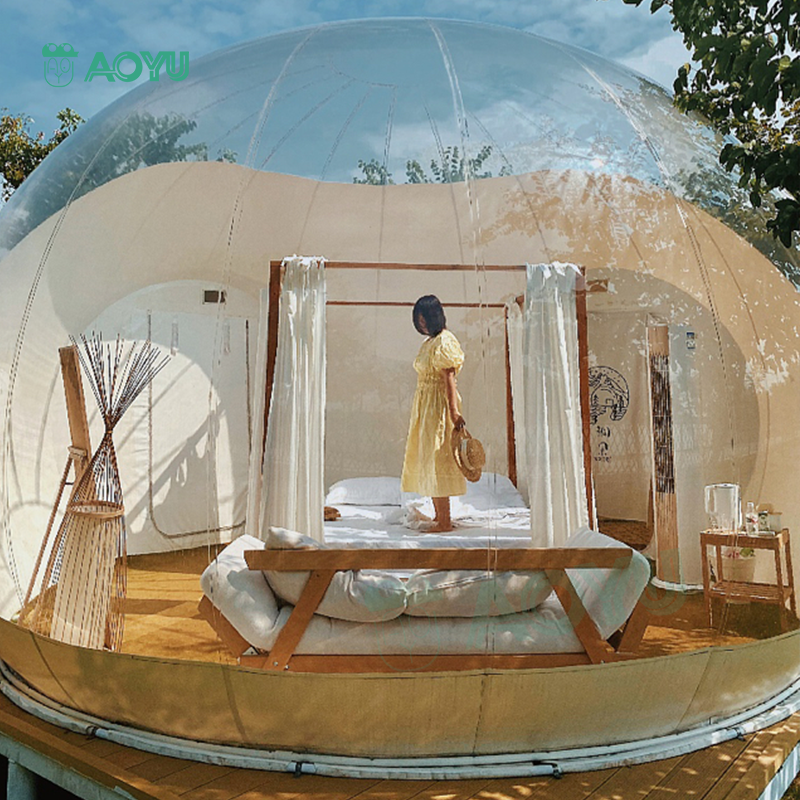 AOYU custom design logo two bedrooms with bathroom  christmas decorations giant pvc inflatable bubbles sphere tent