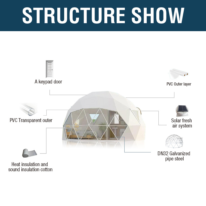 AOYU 4 Seasons Igloo Geodesic Dome Tent Structure Glamping Domes 6m