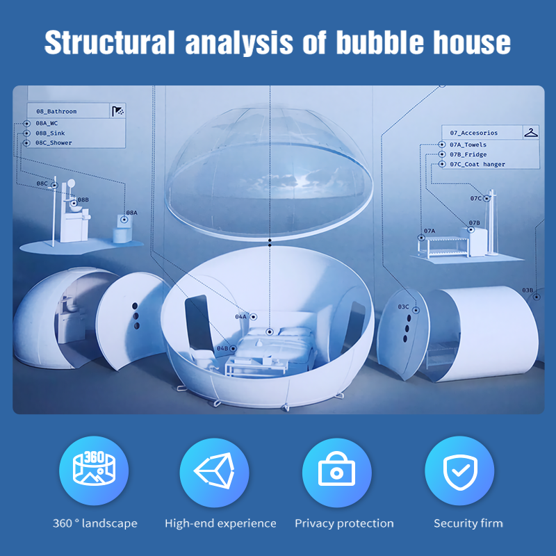 AOYU 4M 5M Outdoor Rental Camping Clear Transparent Inflatable Bubble Tent Inflatable Bubble Dome Tent With Tunnel