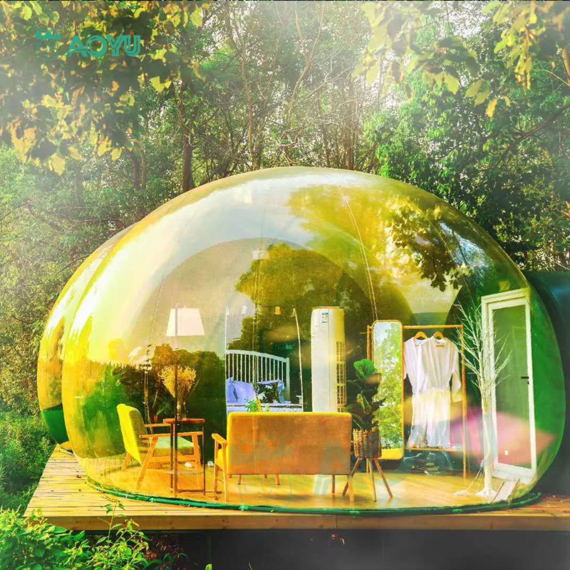 AOYU exhibition decorative trampolin iglo luxurious inflatable star view bubble tent for camp two bedroom on  with light