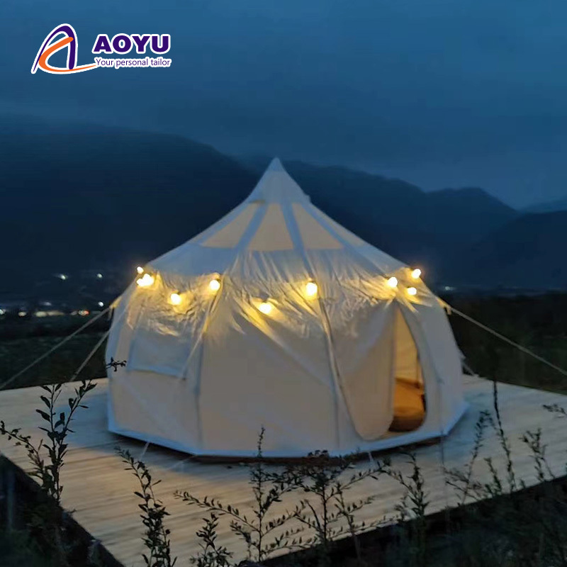 Aoyu 2023 Hot Selling Luxury Water Drop Shape Outdoor Cotton Canvas Lotus Bell Tent 4 Seasons Oxford Large Glamping Party Tent