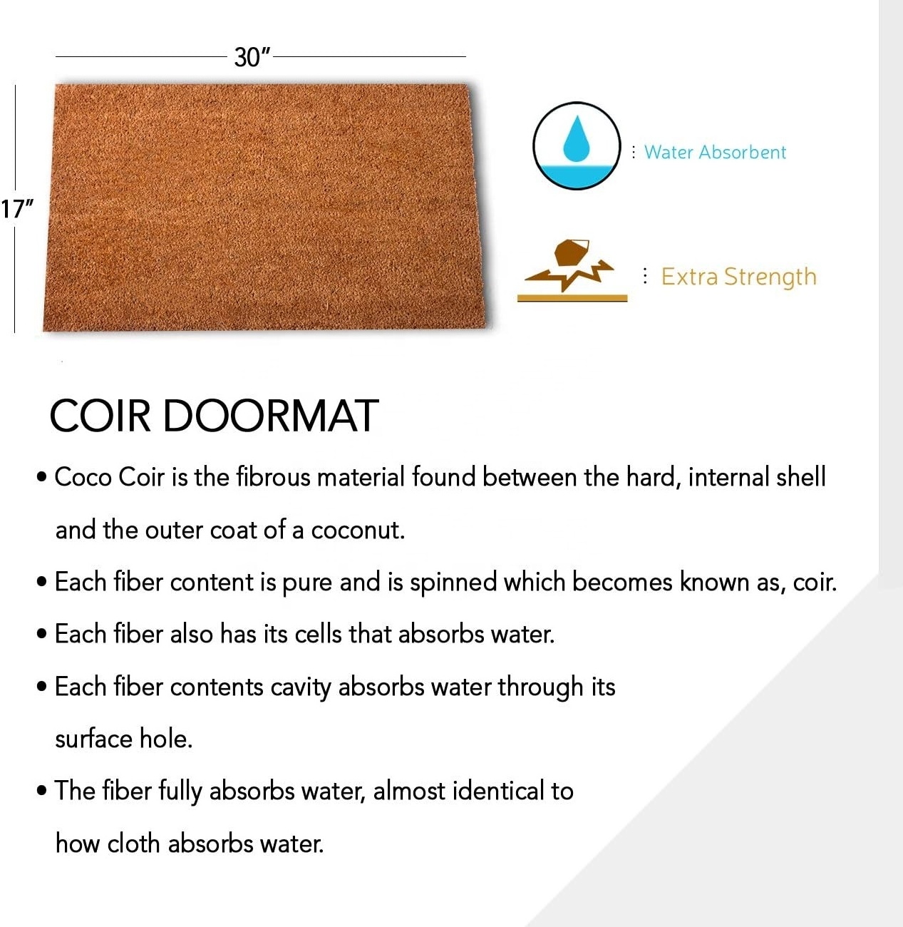 Wholesale plain 100% Natural Coir Coconut Outdoor blank Entrance mat Brown Rubber Non Slip doorMat Resist Dirt door mat for home