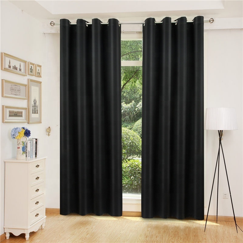 Luxury window curtains Polyester Grommet solid Fabric Light Shading plain Blackout Curtains for the Living Room