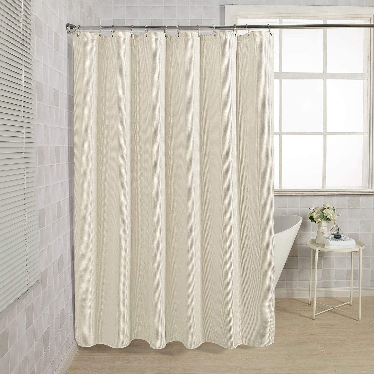 CF BCWA01-W2 Unique Custom Fashion New Product Printing  Bleach White Fabric Shower Curtain With Waffle Texture