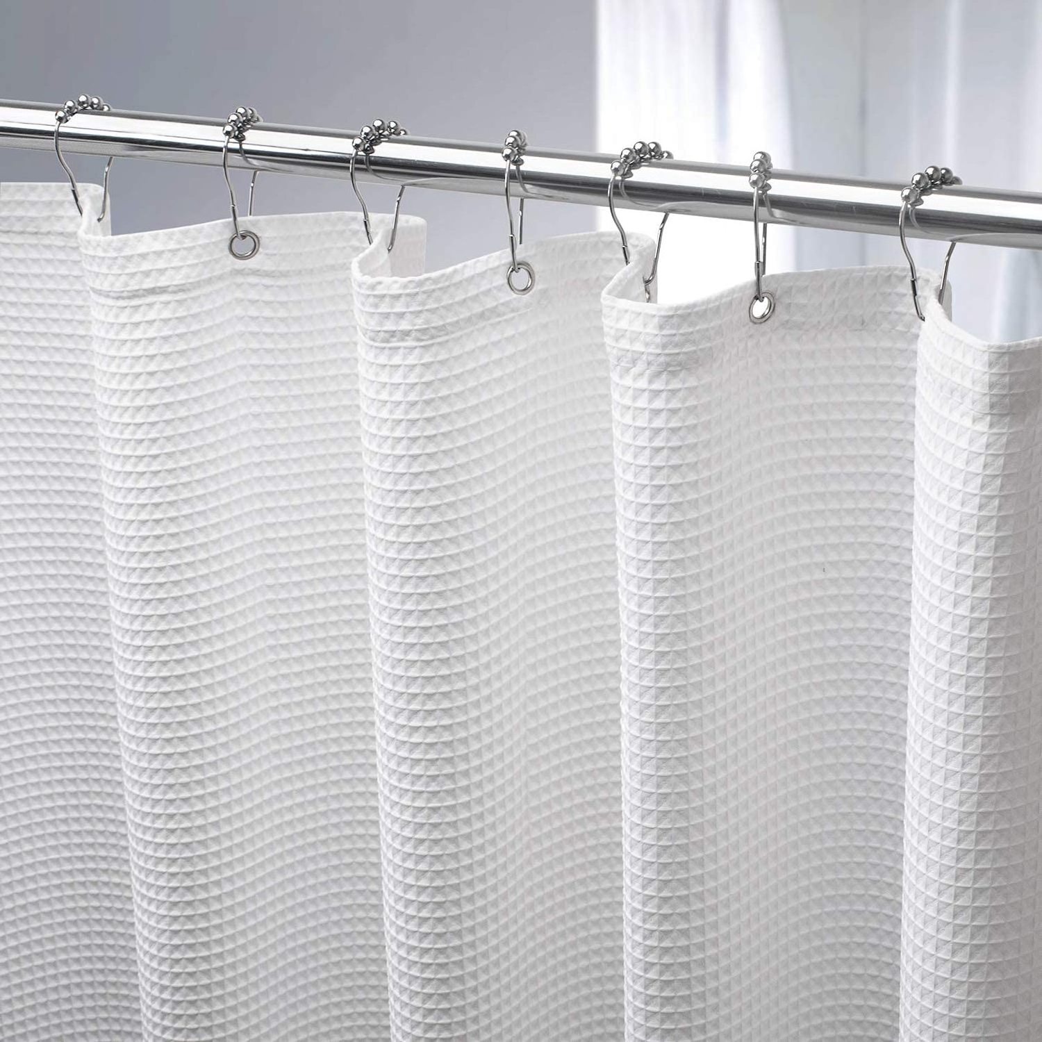 CF BCWA01-W2 Unique Custom Fashion New Product Printing  Bleach White Fabric Shower Curtain With Waffle Texture