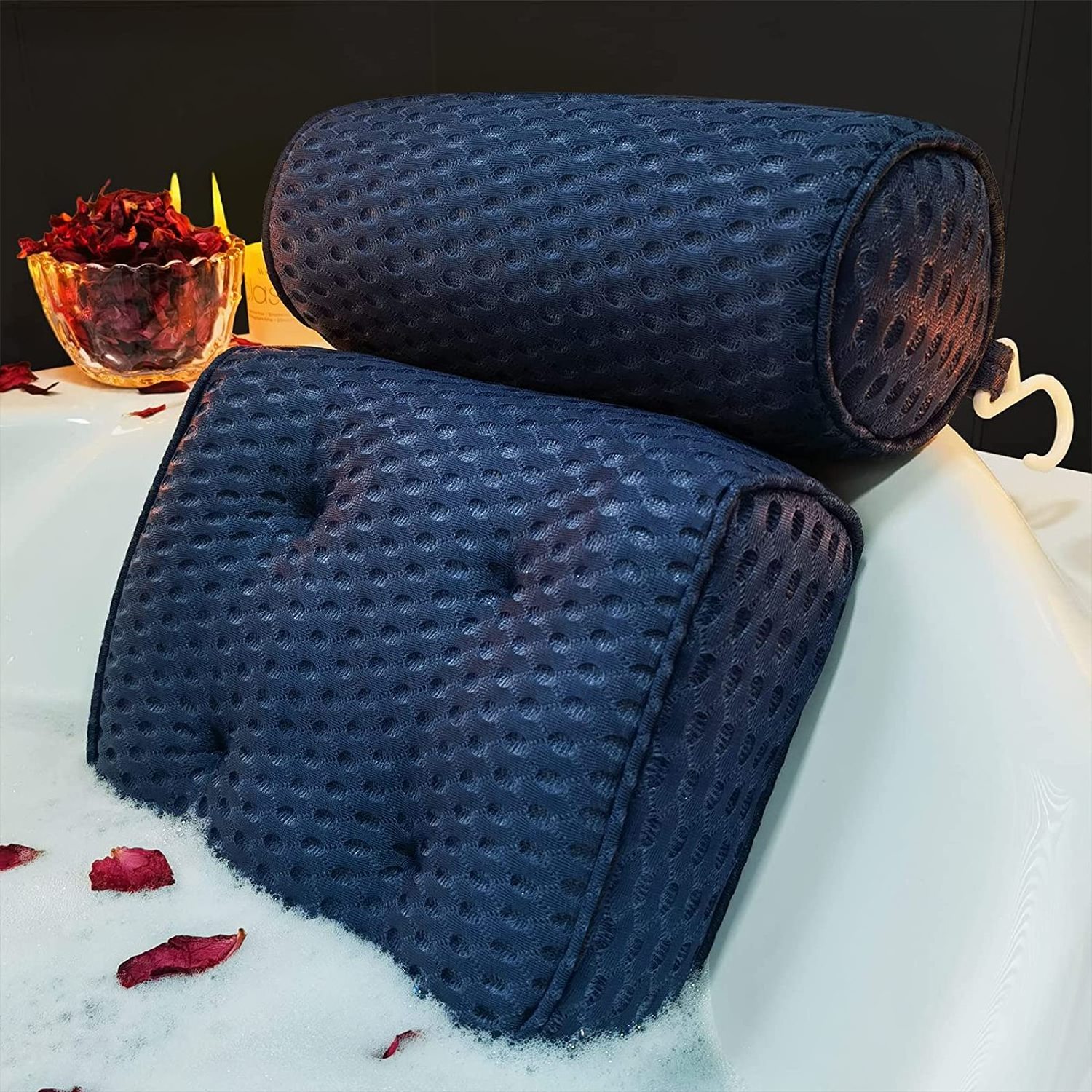 CF BBP38 3D Mesh Luxury Bath Pillow Bathtub Spa Pillow Headrest for tub with 2 Thickened Paddings Soft Bath Tub Pillow for Neck