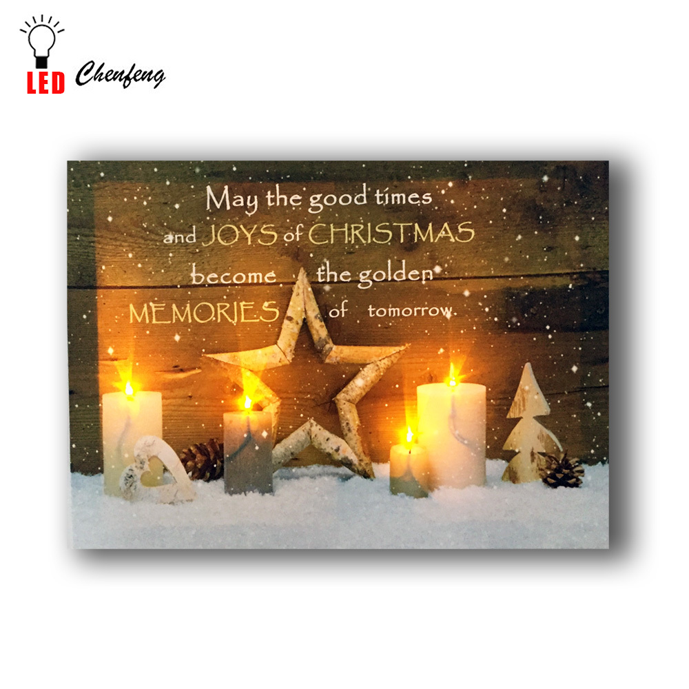 Lighted wall pictures led christmas canvas painting candles with quote design wall printing for home decor dropshipping