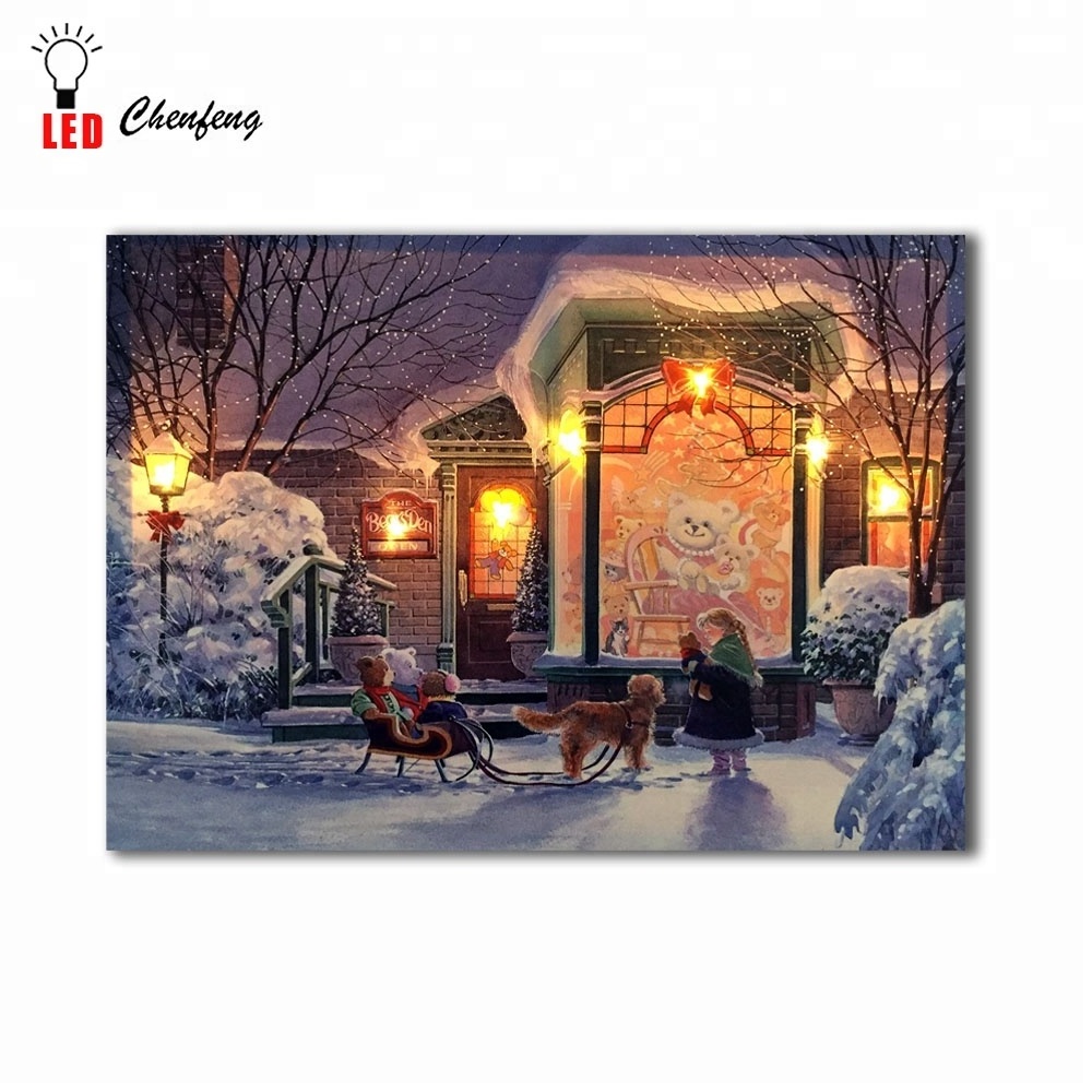 Led canvas picture prints wall decorative Christmas Paintings on Canvas light up girl in winter posters and print holiday gift