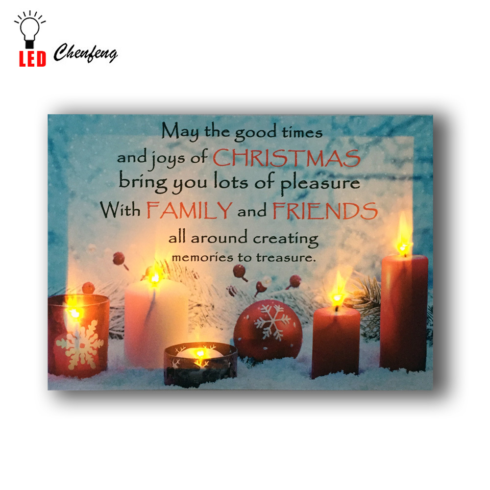 Lighted wall pictures led christmas canvas painting candles with quote design wall printing for home decor dropshipping