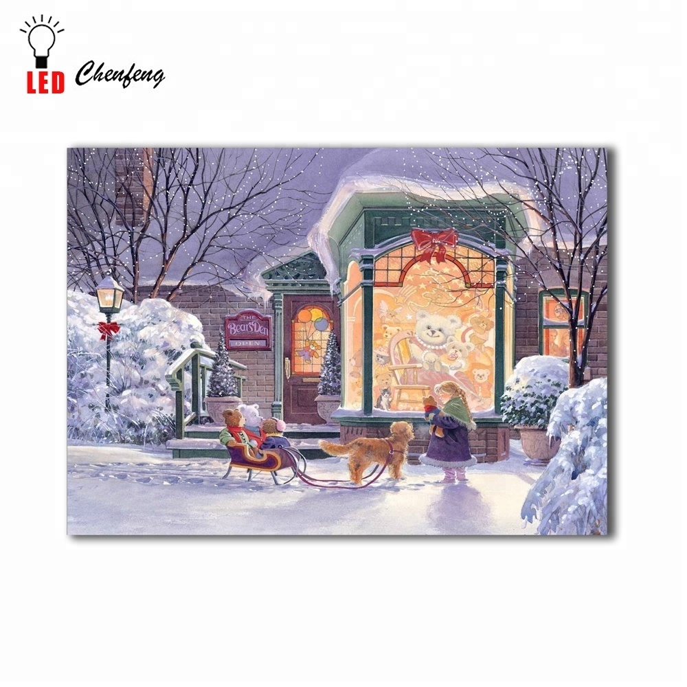 Led canvas picture prints wall decorative Christmas Paintings on Canvas light up girl in winter posters and print holiday gift