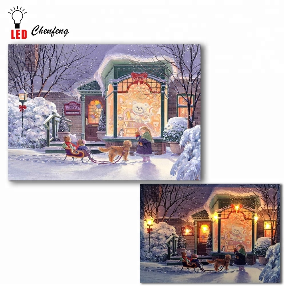 Led canvas picture prints wall decorative Christmas Paintings on Canvas light up girl in winter posters and print holiday gift