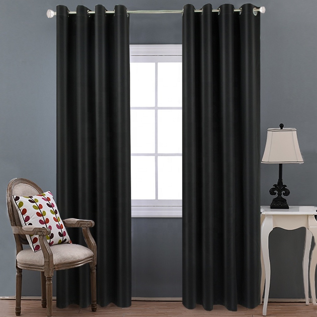 Luxury window curtains Polyester Grommet solid Fabric Light Shading plain Blackout Curtains for the Living Room