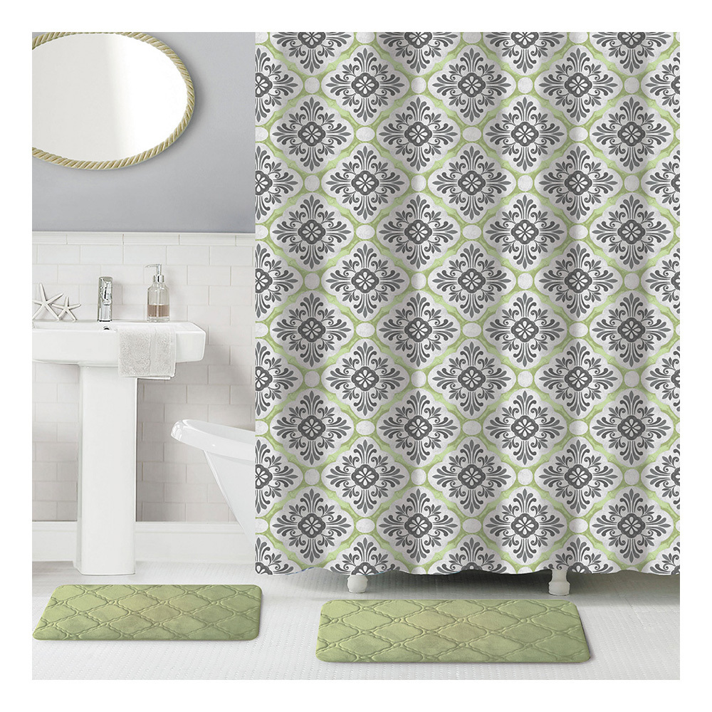 CF BCP167 High quality soft touch hot sale bathroom sets with shower curtain and rugs floral printed shower curtain